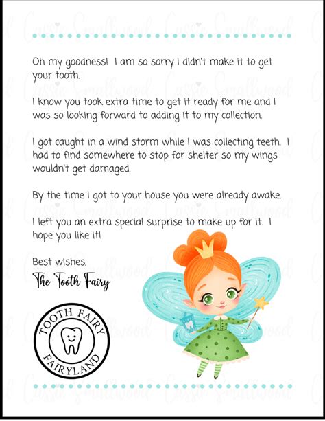 Customizable Tooth Fairy Apology Letter Printable